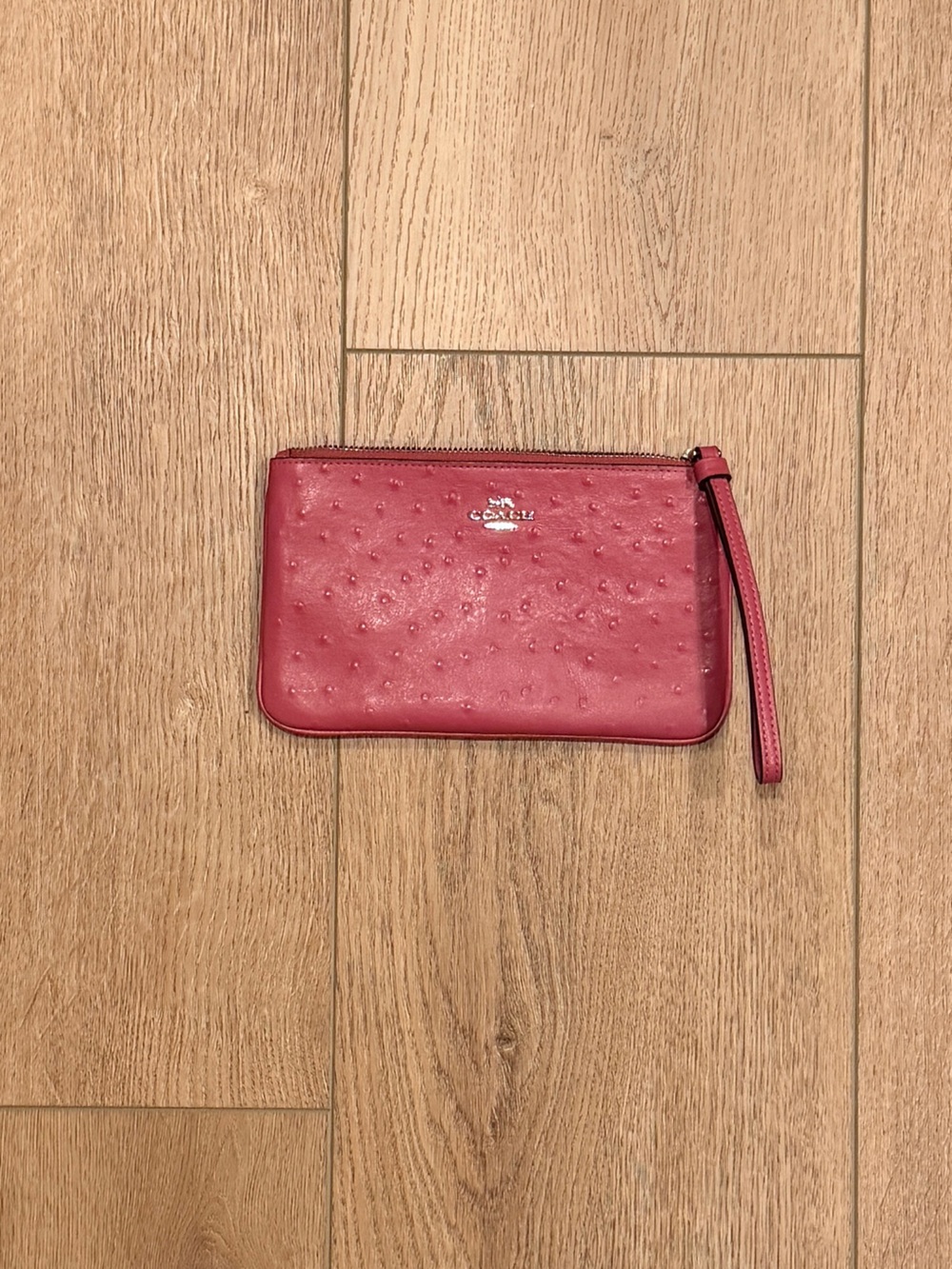 Coach Rose Pink faux Ostrich Zip Wristlet